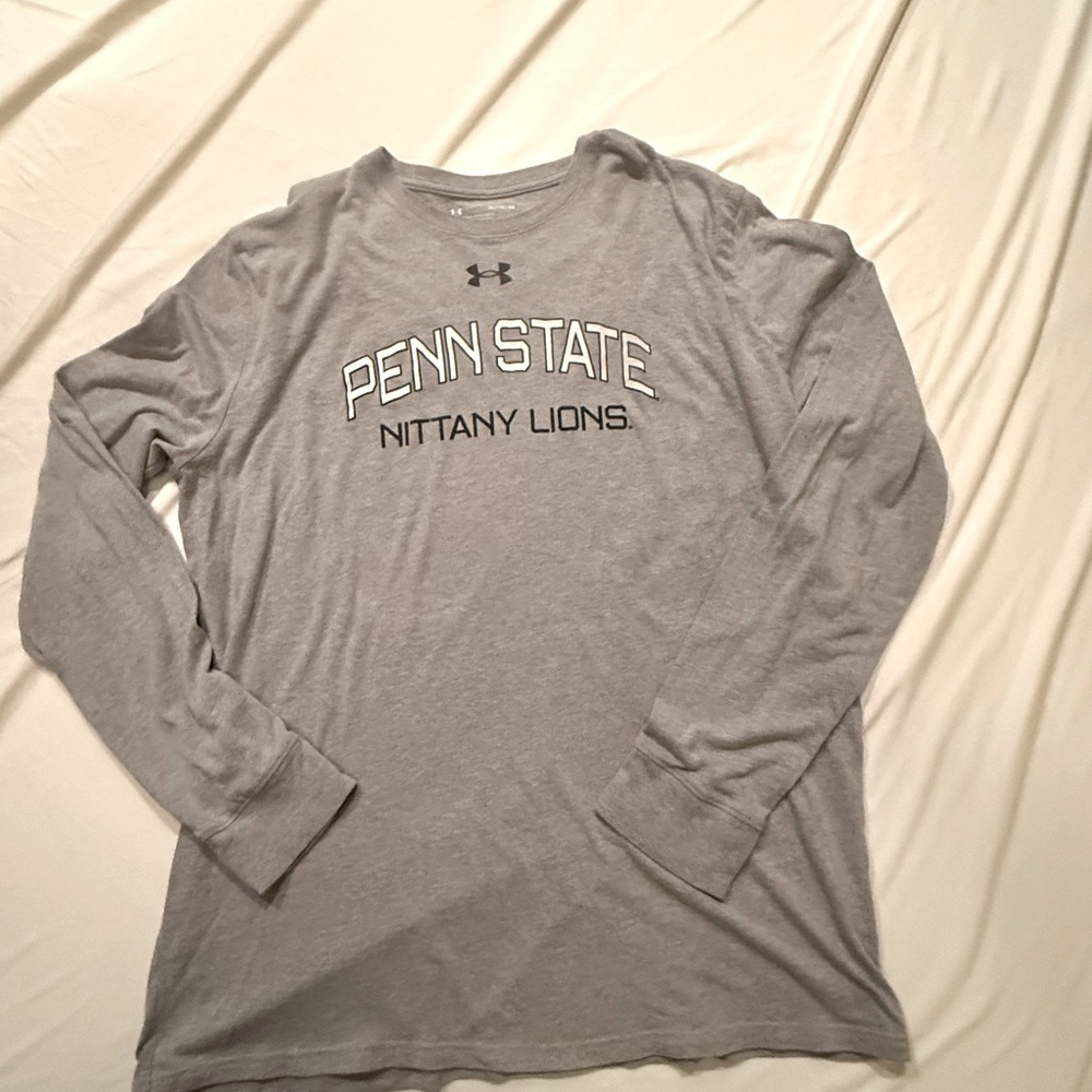 Under Armour men’s PSU long sleeve logo shirt. Grey size xl.